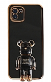 Eiroo Samsung Galaxy A03 Baby Bear Standlı Siyah Silikon Kılıf