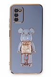 Eiroo Samsung Galaxy A03s Candy Bear Standl Mavi Silikon Klf