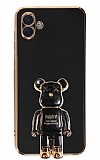 Eiroo Samsung Galaxy A04 Baby Bear Standlı Siyah Silikon Kılıf