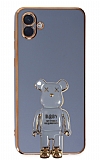 Eiroo Samsung Galaxy A04 Baby Bear Standlı Mavi Silikon Kılıf