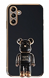 Eiroo Samsung Galaxy A04s Baby Bear Standlı Siyah Silikon Kılıf