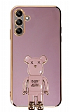Eiroo Samsung Galaxy A04s Baby Bear Standlı Mor Silikon Kılıf