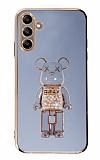 Eiroo Samsung Galaxy A04s Candy Bear Standlı Mavi Silikon Kılıf
