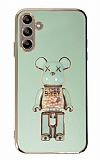 Eiroo Samsung Galaxy A04s Candy Bear Standlı Yeşil Silikon Kılıf