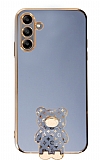 Eiroo Samsung Galaxy A04s Lüks Ayı Standlı Mavi Silikon Kılıf