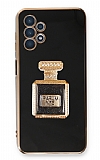 Eiroo Samsung Galaxy A13 Aynal Parfm Standl Siyah Silikon Klf