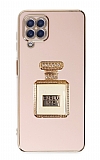 Eiroo Samsung Galaxy M12 Aynal Parfm Standl Pembe Silikon Klf