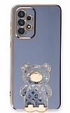 Eiroo Samsung Galaxy A72 / A72 5G Lüks Ayı Standlı Mavi Silikon Kılıf