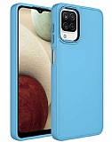 Eiroo Samsung Galaxy A12 / M12 Metal ereveli Ak Mavi Rubber Klf