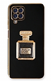 Eiroo Samsung Galaxy A22 4G Aynal Parfm Standl Siyah Silikon Klf