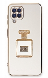 Eiroo Samsung Galaxy A22 4G Aynal Parfm Standl Beyaz Silikon Klf