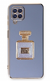 Eiroo Samsung Galaxy A22 4G Aynalı Parfüm Standlı Mavi Silikon Kılıf
