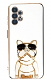 Eiroo Samsung Galaxy A13 Bulldog Standl Beyaz Silikon Klf