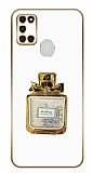Eiroo Samsung Galaxy A21s Taşlı Parfüm Standlı Beyaz Silikon Kılıf