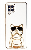 Eiroo Samsung Galaxy A22 4G Bulldog Standl Beyaz Silikon Klf