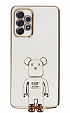 Eiroo Samsung Galaxy A32 4G Baby Bear Standlı Beyaz Silikon Kılıf