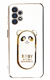 Eiroo Samsung Galaxy A23 Baby Panda Standlı Beyaz Silikon Kılıf