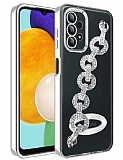Eiroo Samsung Galaxy A23 Kamera Korumal Halka Zincirli Silver Silikon Klf