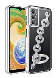 Eiroo Samsung Galaxy A24 4G Kamera Korumalı Halka Zincirli Silver Silikon Kılıf