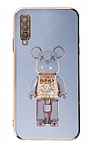 Eiroo Samsung Galaxy A30S Candy Bear Standl Mavi Silikon Klf
