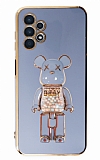 Eiroo Samsung Galaxy A32 4G Candy Bear Standlı Mavi Silikon Kılıf