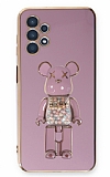 Eiroo Samsung Galaxy A32 4G Candy Bear Standlı Mor Silikon Kılıf
