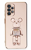 Eiroo Samsung Galaxy A32 4G Candy Bear Standlı Pembe Silikon Kılıf