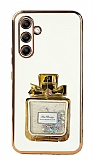Eiroo Samsung Galaxy A34 Taşlı Parfüm Standlı Beyaz Silikon Kılıf