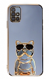 Eiroo Samsung Galaxy A51 Bulldog Standlı Mavi Silikon Kılıf