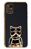Eiroo Samsung Galaxy A51 Bulldog Standl Siyah Silikon Klf