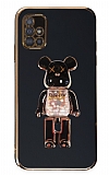 Eiroo Samsung Galaxy A51 Candy Bear Standl Siyah Silikon Klf