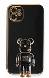 Eiroo iPhone 11 Baby Bear Standl Siyah Silikon Klf
