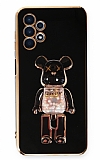 Eiroo Samsung Galaxy A52 / A52 5G Candy Bear Standlı Siyah Silikon Kılıf