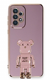 Eiroo Samsung Galaxy A73 Baby Bear Standlı Mor Silikon Kılıf