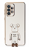 Eiroo Samsung Galaxy A73 Baby Bear Standlı Beyaz Silikon Kılıf