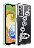 Eiroo Samsung Galaxy A54 Kamera Korumalı Halka Zincirli Silver Silikon Kılıf