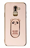 Eiroo Samsung Galaxy A6 Plus 2018 Baby Panda Standl Pembe Silikon Klf