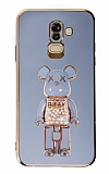 Eiroo Samsung Galaxy A6 Plus 2018 Candy Bear Standl Mavi Silikon Klf