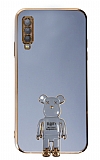 Eiroo Samsung Galaxy A7 2018 Baby Bear Standlı Mavi Silikon Kılıf