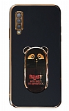 Eiroo Samsung Galaxy A7 2018 Baby Panda Standl Siyah Silikon Klf