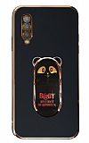 Eiroo Samsung Galaxy A70 Baby Panda Standl Siyah Silikon Klf