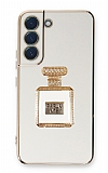 Eiroo Samsung Galaxy S21 FE 5G Aynalı Parfüm Standlı Beyaz Silikon Kılıf