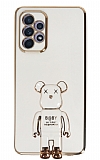 Eiroo Samsung Galaxy A52 / A52 5G Baby Bear Standlı Beyaz Silikon Kılıf
