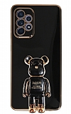Eiroo Samsung Galaxy A52 / A52 5G Baby Bear Standlı Siyah Silikon Kılıf