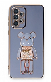 Eiroo Samsung Galaxy A72 / A72 5G Candy Bear Standlı Mavi Silikon Kılıf