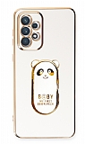 Eiroo Samsung Galaxy A72 Baby Panda Standl Beyaz Silikon Klf