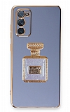 Eiroo Samsung Galaxy S20 FE Aynalı Parfüm Standlı Mavi Silikon Kılıf