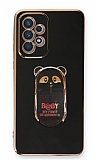 Eiroo Samsung Galaxy A73 Baby Panda Standlı Siyah Silikon Kılıf