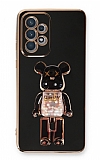 Eiroo Samsung Galaxy A73 Candy Bear Standl Siyah Silikon Klf