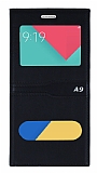Samsung Galaxy A9 Gizli Mıknatıslı Çift Pencereli Siyah Deri Kılıf